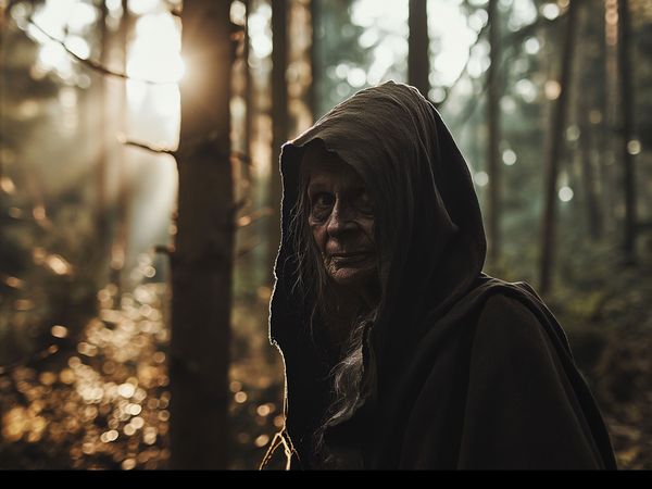 KI generierte Finstere Frau auf Tafel 4 am Wanderweg in Lehnin